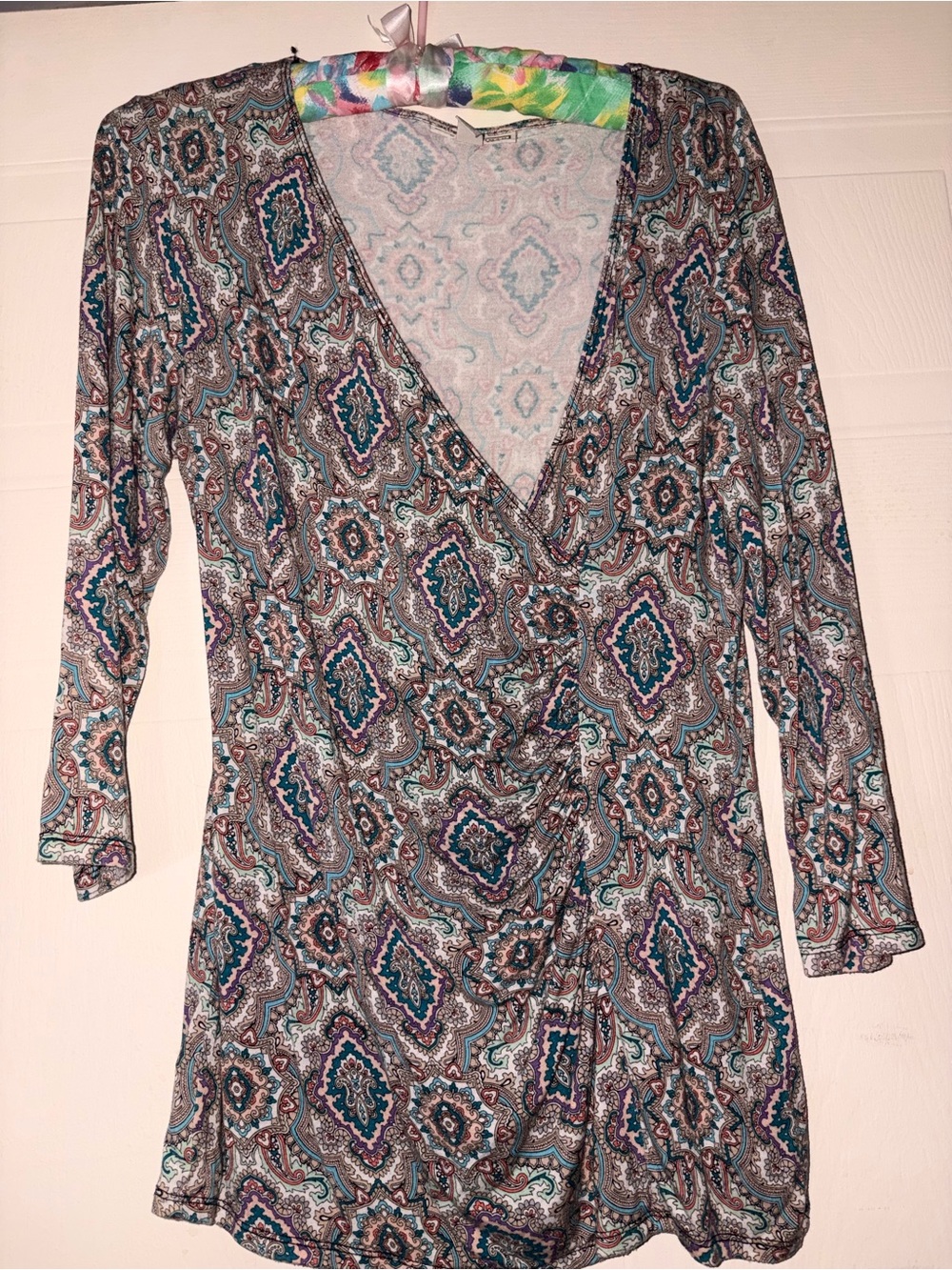 Dana Buchman Pastel Paisley Print Tunic Top in Teal & Mauve